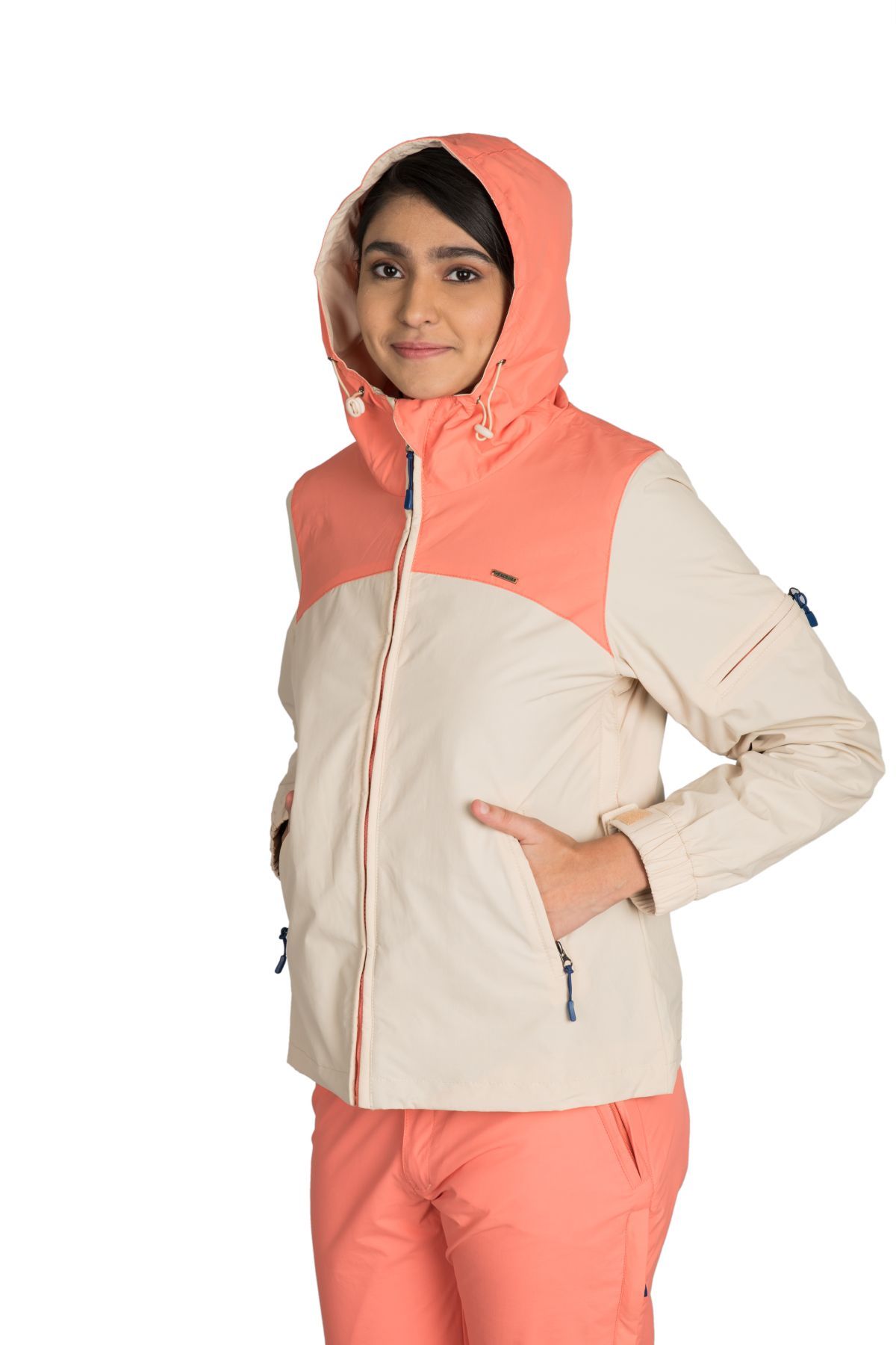 Beige & Coral Waterproof Ski Jacket | Women